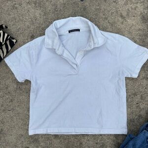 Brandy Melville White Short Sleeve Polo Tee